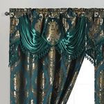 Luxe Love. Jacquard Window Curtain Panel Drape with Attached Fancy Valance. 2pcs Set. (Hunter Green, 54" Wide x 84" Drop with 18" Valance x 2pcs)