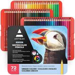 ARTEZA Watercolor Pencils, Set of 72 – Water-Soluble Colored Drawing Tools with Lightfast Cores for Layering, Blending & Storage in Metal Tin
