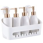 MASS DYNAMIC Shower Caddy Suction Mounted, No Drilling Bathroom Shelf Organiser Waterproof, Removable & Reusable Shower Basket Storage Organizer for Shampoo Conditioner Razors Soap – White