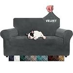 XINEAGE 1 Piece Velvet Couch Covers for 2 Cushion Couch High Stretch Loveseat Slipcover for Pets Dogs Anti Slip Love Seat Sofa Slipcover Furniture Protector (2 Seater, Grey)