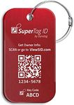 Dynotag® Sentry Series Solid Metal Web Enabled Smart Luggage ID Tag + Steel Loop, w. DynoIQ™ & Lifetime Recovery Service (Ruby Red, Anodized Aluminum)