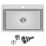 KINKIB 28 inch Drop-in Kitchen Sink, Stainless Steel Topmount Kitchen Sink Single Bowl, 9 Inch Deep Handmade Overmount Sink with Strainer