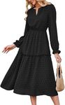 JASAMBAC Womens Elegant Black Tiered Maxi Dresses Ruffle Long Sleeve V Neck Swiss Dot Dresses High Waisted A-Line Boho Dresses XL