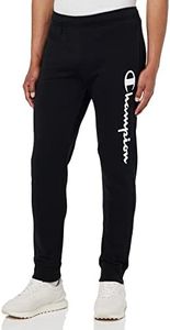 Champion Legacy Authentic Pants Powerblend Terry Logo Rib Cuff Pantaloni da Tuta, Nero, L Uomo