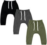 SOBOWO Toddler Boys Jogger Pants Newborn Baby Boy 3-Pack Joggers Infant Baby Cotton Harem Bottoms for Toddler Boys Girls 0-3T Interlock 195 GSM(18-24 Months, Black/Slage/Dark Gray)