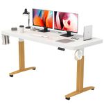 MONOMI Electric Standing Desk, 55 x 28 inches Height Adjustable Desk, Ergonomic Home Office Sit Stand Up Desk with Memory Preset Controller (White Top/Wood Grain Frame)