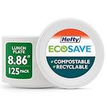 Hefty ECOSAVE Compostable Disposable Paper Plates Luncheon 8.86", 125 Count White