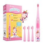 Vekkia Sonic Rechargeable Kids Electric Toothbrush, 3 Modes with Memory, Fun & Easy Cleaning, 24000 Strokes, IPX7 Waterproof, 2-Min Timer for Age 5+, 4 Soft Bristles(Pink)