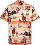 MIKENKO 80s 90s Hawaiian Shirt for Men Funny Button Down Shirt Big and Tall Short Sleeves Button Up Shirts for Men Women, Cowboy 01, Large