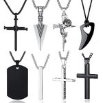 XIANNVXI 8 Pcs Mens Necklaces Set,Necklace for Men,Mens Jewellery,Cross Necklace Men,Black and Silver Stainless Steel Necklace with 16-24" Chain,Presents for Dad Gifts for Fathers Day