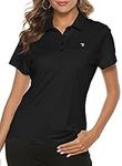 MoFiz Women's Ladies Moisture Wicking Golf Shirts Performance Polo Black XL