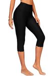 ATTRACO Swim Leggings Women 3/4 Long Swim Shorts High Waisted Board Shrots Swim Bottoms UPF 50+ Ladies Swimming Leggings Swim Pants Black M