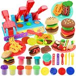 GOVOY Kitchen Creations Color Dough Toy Noodle Pasta Burger Hotdog Food Maker Modeling Clay Dough Playset for Kids Girls Boys Gift with 8 Compound Multi Colors Dough Pack of 21Pcs