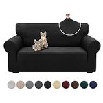 OUWIN 2023 Newest 1 Piece Couch Covers for 2 Cushion High Stretch Loveseat Covers Jacquard Sofa Slipcover for Living Room Pets Dogs Anti Slip Loveseat Furniture Protector (Loveseat, Black)