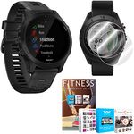 Garmin Forerunner 945 GPS Bluetooth Sport Watch (Blue Bundle) with Home Fitness Suite (6Mo. Subscriptions to Altair Weyv, Yoga Vibes, and Daily Burn) Screen Protector (2-Pack) Bundle (Black)