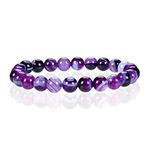 Cherry Tree Collection Gemstone Beaded Stretch Bracelet 8mm Round Beads 7" (Lace Agate - Purple)