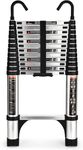 HBTower Telescopic Ladder with Non-Slip Feet and Hooks, 3.8M/12.5FT Thickened High-Strength Aluminum Extendable ladders, Adjustable Height Collapsible Ladder for Caravans lofts, Indoors and Out,Silver