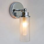 Long Life Lamp Company Ribbed Glass Bathroom Wall Light Polished Chrome Slim Side Mirror Lights IP44 (H3136 Single)