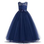 M MUNCASO Prom Dresses for Kids,Flower Girls Floral Lace Sleeveless Floor Length Wedding Formal Dress,Bow Tie Lace Girls Princess Dress,First Communion Pageant Dresses Wedding Flower Dress Blue