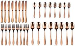 Star Work 32 Piece Cutlery Set | Gold Coated Stainless Steel Grade 304 | Food Grade | Dishwasher Safe | Kitchen Dining Collection (Set of 32 – 8 Spoon + 8 Fork + 8 Knife | 8 Tea-Spoon)