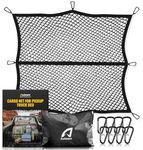 AUTOWN Cargo Net for Pickup Truck Bed - Stretchable 4'x4' to 7'x7', High Elastic Fine Mesh 1''x1'' with 8 Metal Carabiners - Ideal for ATV, SUV, UTV, Truck and Boat Use