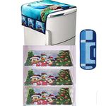 VIRAT Super designer 1 Cotton Fridge Cover,3 PVC Mat, 1 Cotton Handle Cover,Fridge cover set combo (5pcs set) fridge cover, Peacock design