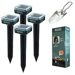 4 Pieces of Solar Sonic mole, Voles and Gopher repellents with a Beautiful Free Stainless Foldable Shovel, 100% Safe, one Device can Cover 7,500 Square feet, IP65 by Desmore