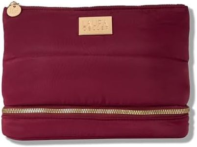 LAURA GELLER NEW YORK Quilted Makeup Bag with Brush Case, Burgundy - Toiletry Bag Organizer for Travel - Large Capacity Full Size Makeup Bag - Easy to Clean