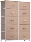 YITAHOME Dresser with 10 Drawers - Tall Fabric Storage Tower for Living Room, Hallway - Sturdy Steel Frame, Wooden Top & Easy Pull Fabric Bins