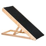 PawHut Dog Ramp for Bed Couch, Foldable Wooden Pet Ramp Height Adjustable 4 Levels, for Cats Large Dogs with Non Slip Carpeted Surface, Natural