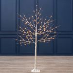 CHRISTOW Light Up Outdoor Birch Tree 5ft, Pre Lit Christmas Twig Tree with Lights, Mains Operated with Warm White LEDs (96 LED)