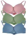 Arc de Shapes Women's T-Shirt Bra Full Coverage Lightly Padded Seamless Cotton Pack of 3 Combo for Women & Girls Gives a Sexy & Stylish Look with Detachable Straps Pack of 3 (Blue-Green-Peach) - 32B