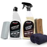 Wavex Leather Care Kit includes Leather Cleaner 650ml + Leather Conditioner 650ml + Wavex Premium Horse Hair Brush + 2 Microfiber Cloth 40x40cm + Applicator Pad