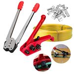 Manual Strapping Tools Set, Tensioner Tool Sealer Heavy Duty PET/PP Banding Machine Package Tool Tensioner & Sealer & 100m Packing Belt & Strapping Buckles Kits for Width 1/2"-3/4" Strap