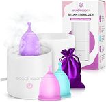 Ecoblossom Menstrual Cup Sterilizer - Modern Menstrual Cup Cleaner Unscented Sanitizer - 2-Minute Automatic Steam Wash - Holder Fits Small Soft & Large Period Disc (Steamer + Cups)