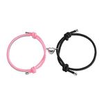 El Regalo Mutual Attraction Magnet Matching Couple Rope Braided Bracelet Set for Men and Women (Pink & Black Heart)