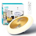 Socket Fan Light with Remote: 11” Screw in Ceiling Fan in Light Socket LED Light Bulb Fan, Multi-Directional Dimmable E27 Wireless Small Ceiling Fans with Lights for Bathroom/Bedroom/Garage-Yellow