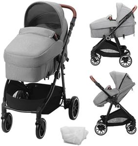 VEVOR Passeggino per Bambini con Culla, Schienale Regolabile Sedile Reversibile Pieghevole, Passeggino Neonato in Acciaio al Carbonio con Coprigambe e Rete a Rete, Grigio Scuro