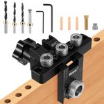 3-in-1 Pocket Hole Jig Kit, 8/10/15mm Woodworking Drilling Template Set, with Positioning Clip Adjustable Drill Guide Punch Locator Carpentry Tools