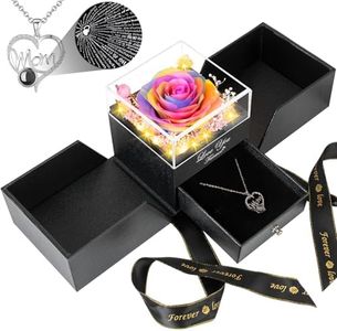 Gifts for Mom from Daughter and Son, Unique Mothers Day Birthday Gift Idea, Preserved Color Real Roses with I Love You in 100 Languages Mom Necklace, Cool Present to Mother Mama-Color