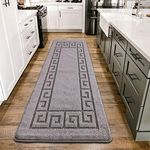 PHP Door Mat Indoor - Waterproof Mats for Floors with Gel Back - 60 X 110 cm, Grey Door Mat - Non Slip Washable Small Geometric Runner Rug Floor Mats for Kitchen