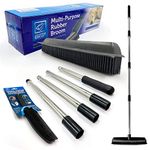 Rubber Broom Long Handle Push Broom Rubber Bristles Sweeper Squeegee with Scratch Free Bristle Broom for Pet Cat Dog Hair Ideal Cleaning Carpet Hardwood Tile Windows Clean(Rubber Broom and Hand Brush)