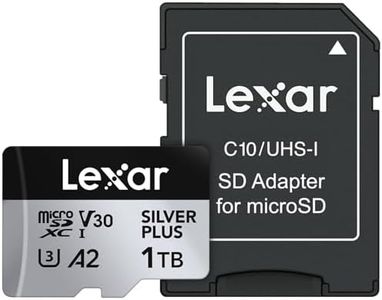 Lexar 1T Professional Silver Plus microSDXC Memory Card, UHS-I, C10, U3, V30, Full-HD & 4K Video, Up to 205/150 MB/s Read/Write, for Videographers, Gamers (LMSSIPL001T-BNANU)