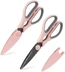 Country Kitchen Kitchen Scissors, Stainless Steel Kitchen Shears, Cooking Scissors for Cutting Meat, Chicken, Herbs and Produce with Blade Cover and Soft Grip Handles, Pink