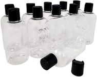 Kelkaa 8oz Boston Round Clear PET Plastic Bottles with Black Press Disc Top Cap for Shampoo, Conditioner, Body Soap, Lotion, Hand Sanitizer, Multi-Purpose Empty Refillable Bottles (Pack of 12)