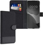 kwmobile Wallet Case Compatible with OnePlus 10 Pro 5G - Case Fabric and Faux Leather Phone Flip Cover - Anthracite/Black