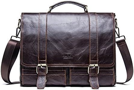 Contacts Maletín de piel auténtica para hombre de 14 pulgadas, bolsa cruzada casual vintage para negocios, bolsa de mensajero para hombres y mujeres, abogado escolar de viaje