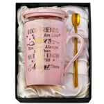 Best Friend Birthday Gifts for Women, Long Distance Friendship Gifts, Good Friends are Like Stars Coffee Mug, BFF Gifts for Her Bday, Friends Female, Bestie, 14 Oz Pink Cup Printed with Gold, Gift Box