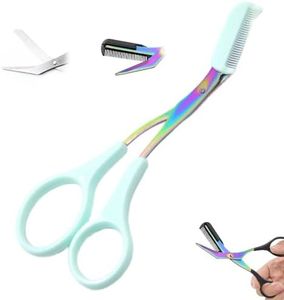 Eyebrow Trimmer Scissor, 2 in 1 Eyebrow Scissors with Comb Stainless Steel Professional Eyebrow Trimmer, Eyebrow Cutter Hair Removal Eyebrow Scissors Makeup Tool for Men Women (Green)