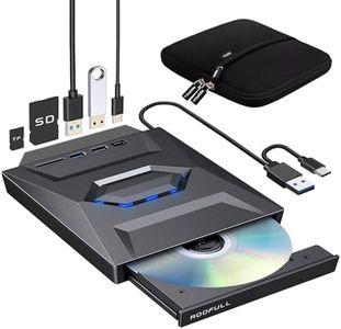 ROOFULL External CD DVD Drive with USB 3.0 Type-C Ports + SD Card Slot + Carrying Case for Laptop PC, CD DVD +/-RW Reader Writer Burner Player ROM Optical Disk Drive for Windows, Mac, Linux Computers